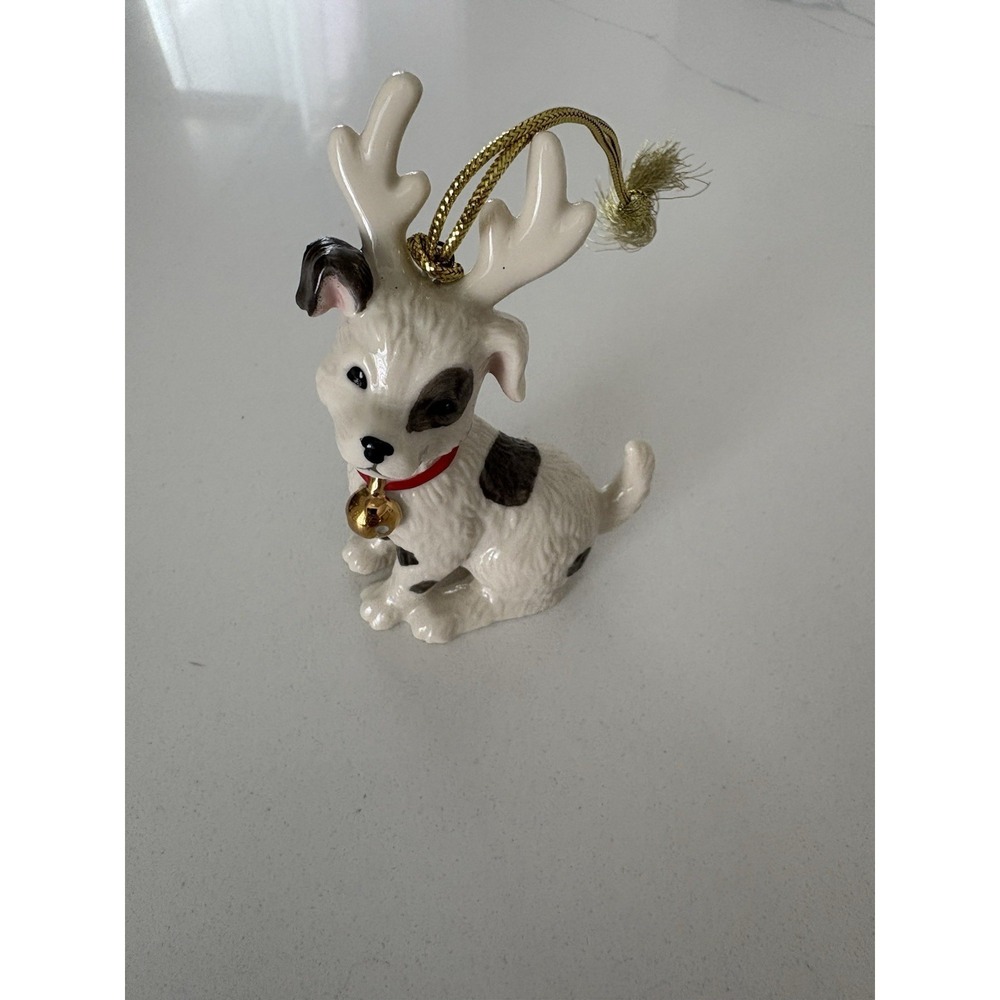 Lenox Puppy Dog Reindeer Antlers Christmas Ornament Porcelain Holiday Hanging